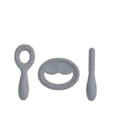 ezpz Oral Development Tools (3 Pack in Gray) - Non-Slip Loop Smile and Stick 100% Silicone Tools That Encourage Speech Sound - Sensory Bumps - Dishwasher Safe - 3 Months+