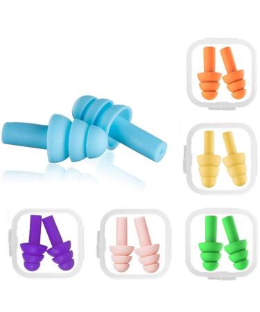 iMapo 6 Pairs Reusable Waterproof Earplugs Silicone Swimming Ear plugs Noise Cancelling Sound Blocking for Sleeping Snoring Plane Shooting Work Travel with Carry Case 6 Assorted Colors