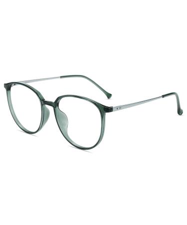 Firmoo blue light filter glasses without prescription for women/men round computer glasses with blue light filters against headache anti-dusty blue light UV safety glasses reflective nerd glasses Transparent-green