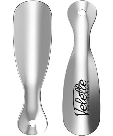 Velette Metal Shoe Horn, 2 Pack - 7.5" Long Shoe Horns- Top Quality Stainless Steel Shoe Helper Silver
