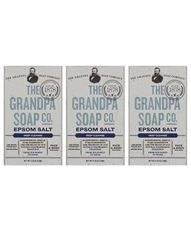The Grandpa Soap Company Epsom Salt Bar Soap - Unisex Clean Face & Body Soap - 4.25 Oz. Each Pack of 3