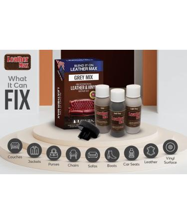Leather Max Quick Blend Refinish & Repair Kit - Grey Mix | Restore, Recolor, & Repair Furniture, Car Seats, Jackets, Sofa, Boots | 3 Color Shades | For Leather, Vinyl, Bonded, & More - Buy Online on GoSupps.com