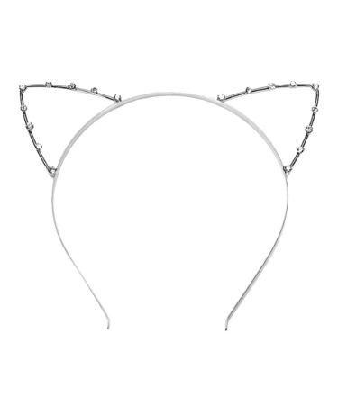 Frcolor Cat Ear Headband for Women Girls Metal Hair Hoop Kitten Ears Hairband Costume Party Cosplay 1 PCS(Silver)