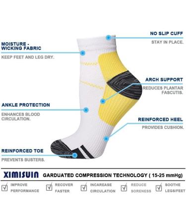 7 Pairs Compression Socks for Women & Men Plantar Fasciitis Relief Foot Pain Arch Support- Upgraded Sport Compression socks Best for Athletic Running Medical Pregnant L-XL 7 colors - Buy Online on GoSupps.com