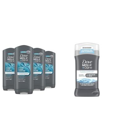 Dove Men+Care Hydrating Clean Comfort Body and Face Wash (400ml Pack of 4) | Aluminum-free Deodorant Stick (85g) 400 ml (Pack of 4) Body and Face Wash+Men + Care deodorant