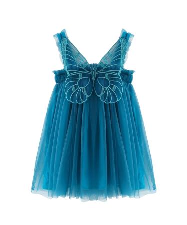 PythJooh Baby Girl Tulle Dress Toddler Girl Sleeveless Butterfly Wings Tutu Princess Dress Daisy Stars Sundresses for 0-4Years 3-4 Years Butterfly Wings Peacock Blue
