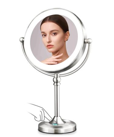 GyroVu 8.6 Extra Large Lighted Makeup Mirror  18 Tall 1X 7X Makeup Mirror with Magnifying 3 Color Touch Dimmable HD Double Side Mirror Standing 360 Degree Swivel Vanity Mirror-Battery NOT Included