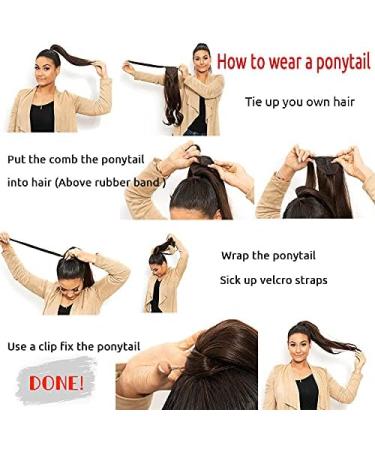 20" Kinky Straight Wrap Around Ponytail Extensions Clip in Yaki Straight Hairpieces Magic Paste Long Ponytail for Women Girls Black 20 inch/ 50CM 1B - Buy Online on GoSupps.com
