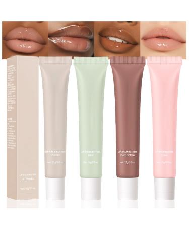 4 Pcs Summer Special Lip Butter Lip Balm Ultra-Hydrating Natural Vegan Lip Balm Sheer-Tinted Shine & Hydration Lip Care Soothes & Softens Dry Lips Skincare B lsamo labial hidratante (#1+2#+3#+4#)