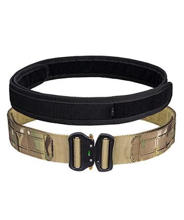 TWINFALCONS Battle Belts Men's Tactical Belts Duty Nylon Belt Work Belts MOLLE Belt Quick Release Metal Buckle Medium Multicam