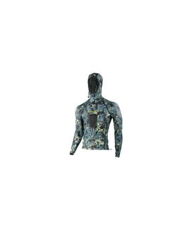Tilos Camouflage 5.5oz Spearfishing UPF 50+ Rash Guard w/Hood Large Padded Green Camo