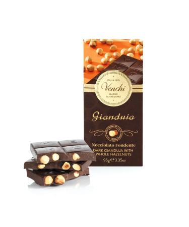Venchi - Tablette de Chocolat Noir au Gianduja et Noisettes du Pi mont IGP enti res 100 g - Sans gluten