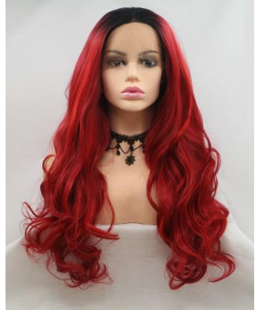 Red Ombr Mermaid Wig with Black Roots - Long Corrugated Heat-Resistant Hair for Cosplay & Parties - High-Density Drag Queen Art Hair for Women - Buy Online on GoSupps.com