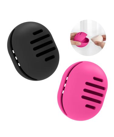Fauxomor makeup sponge holder-2 pieces of Breathable Ultra-Soft Silicone Beauty Blender Travel Case for all mak-up sponge black+rose red 1 piece (2-pack) C-black+rose red (3-line)