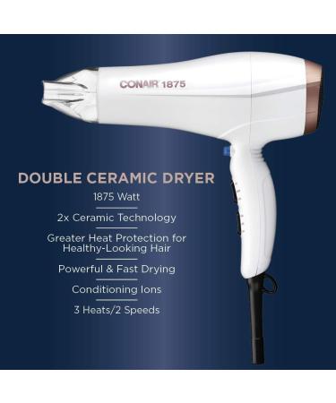 Double Ceramic 1875W Hair Dryer 1.7 pounds & Double Ceramic Vented Boar Round Blow Drying Brush For Women Men All Hair Types-Lengths (58785WC-2CT) White - Buy Online on GoSupps.com