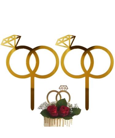 Wedding Cake Topper 2 Pcs Ring Cake Topper for Valentine's Day Engagement Bridal Shower Wedding Party Cake Decor Accessories