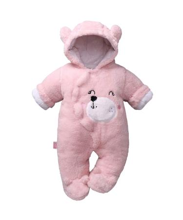 JiAmy Baby Hooded Romper Winter Jumpsuit Flannel Outfits Boys Girls Pajamas Toddler Onesie Footies Outwear 3-18 Months Pink 3-6 Months