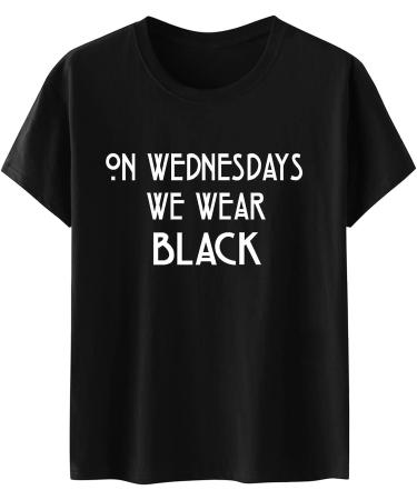 Womens Funny Letter Print 'On Wednesday We Wear Black' Tee Shirt - Black, Medium - Buy Online on GoSupps.com