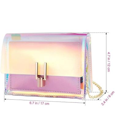 Acxico Pink Transparent Handbag with Colorful Chain - Rainbow Laser Purses - Clear Jelly Mini Bag - Buy Online on GoSupps.com