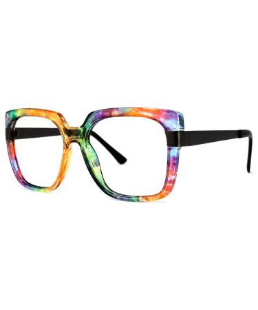 Zeelool Floral Oversized Thick Square Blue Light Blocking Glasses for Women 100% UV400 Protection Reeves ZOP02129 Multicolor Blue Light Blocking Lens