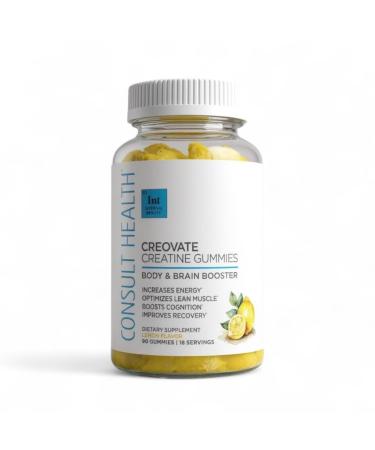Consult Health CREOVATE CREATINE MONOHYDRATE Gummies 5g Dose for Men & Women to Support Muscle Strength Recovery Cognitive Health & Memory Zero Sugar Gluten Free Natural Lemon 90 Count