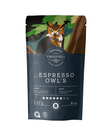 Virgin Hill Coffee - Espresso Owl's - Bold Intensity & Medium Roast - Half Pound of High-Grade Coffee Beans - 8oz / 227 grams Whole Bean 8 oz. / 227 grams