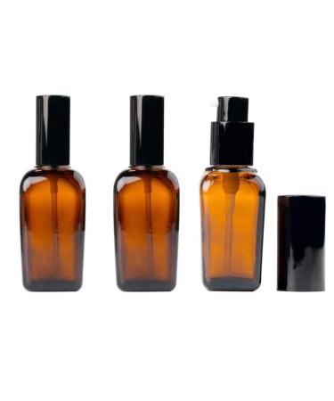 VASANA 3Pcs 10ML/0.34Oz Amber Square Glass Lotion Pump Bottles Empty Travel Cosmetic Makeup Cream Lotion Container Vial Jar Dispenser With Black Pump Head and Cap for Emulsion Essential Oil Liquids