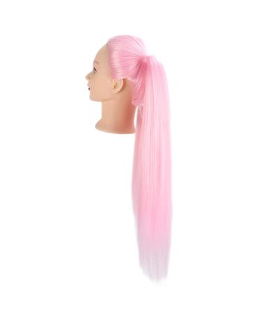 Long Pink Hair Styling Training Head Synthetic Fiber Doll for Braiding & Smoothing Practice | International Shipping Available - Buy Online on GoSupps.com