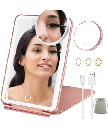 10X Magnification Travel Makeup Mirror with Lights | LED Compact Mirror for Makeup Desk | Light Up Vanity Mirror - Pink - Buy Online on GoSupps.com
