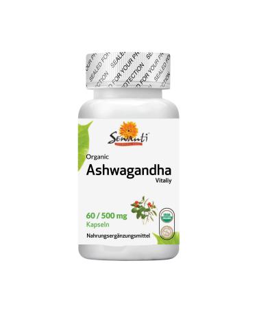 Sewanti Organic Ashwagandha Vitality Anti-stress Adaptogen Sleep aid NPN 80065084 60 Vegan High Potency Extract Capsules