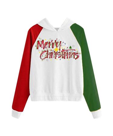 Bigfanshu Woman Dresses Fashion Christmas Sweater Print Hooded Round Collar Long Sleeves Tops