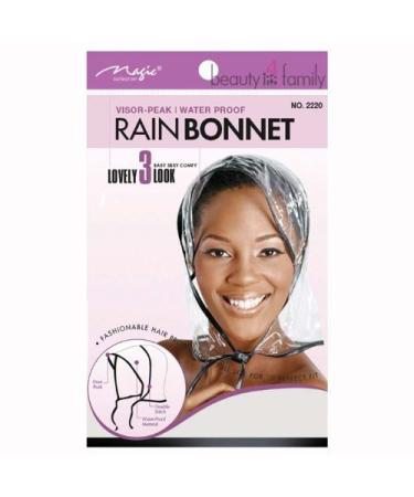 Magic Water Proof Rain Bonnet 12-Pack Full size for the perfect fit Fashionable hair protection Features a visor peak and waterproof material