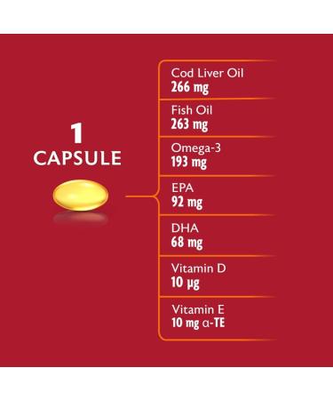 Seven Seas High Strength Cod Liver Oil Capsules with Omega-3 Fish Oil & Vitamin D - 60 Gelatin-Free Capsules - Buy Online on GoSupps.com