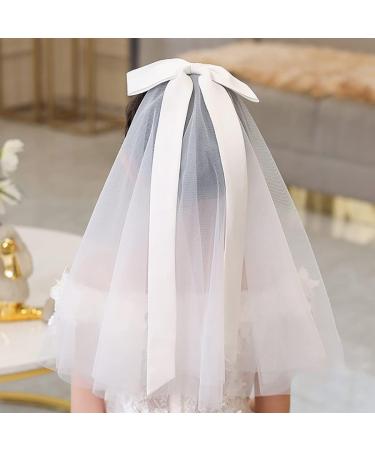 IYOU Communion Headpiece with Veil White Bowknot Hair Clips Flower Girl Birthday Wedding Hair Accessories for Flower Girls - Buy Online on GoSupps.com