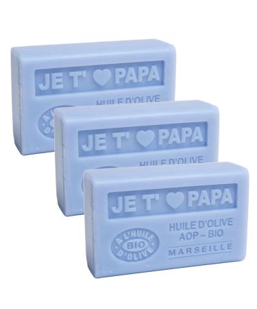 Savon de Marseille - Nourishing French Soap Made With Pure Organic Olive Oil and Shea Butter - I Love My Father (Papa) Fragrance - 125 Gram Bar - Set of 3