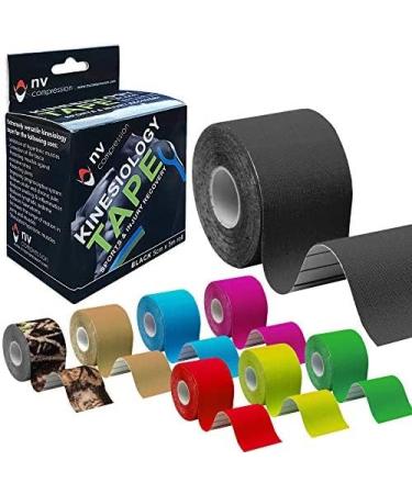 NV Compression Kinesiology Tape | 5m Roll of Elastic Muscle Support Tape for Exercise Sports & Injury Recovery (Black - NV Logos)