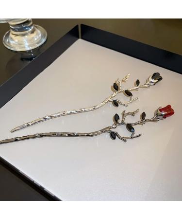 FRCOLOR Metal Chopsticks Flower Hair Accessories Rose Flower Hair Sticks Flower Hair Pin Retro Hair Chopstick Bun Hair Holder Valentines Day Black+Red Metal Chopsticks Flower Hair Accessories - Buy Online on GoSupps.com