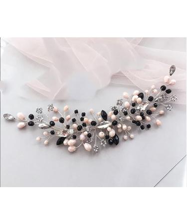 Unicra Bride Wedding Hair Vine Pink Rhinestone Silver Bridal Headband Headpiece Crystal Hair Accessories for Women and Bridesmaid - Buy Online on GoSupps.com