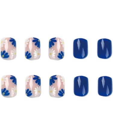 24pcs Short Blue Stick on Floral False Nails | Removable Glue-on Fake Nails - Nail Art Accessories for Women and Girls - Buy Online on GoSupps.com