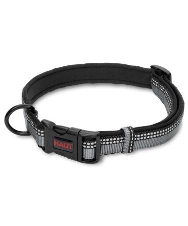 HALTI Collar Size Large Black Best Comfy Dog Collar Premium Puppy Collar Nylon Neoprene-Padded Reflective Easy to Fit & Use For Small Medium & Large Dogs Black Large