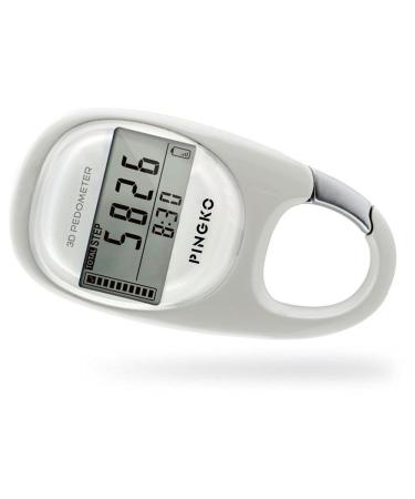 PINGKO 3D Carabiner Walking Pedometer Best Activity Fitness Tracker White