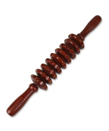 Appoo Massageroller-Stick |Massage tab made of wood with anti-slip handle-9-roll multi-purpose-lymph massage tab for neck shoulder abdominal arm thigh and leg muscles red