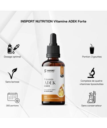 INSPORT Nutrition - Vitamin ADEK Forte - Vitamin A Vitamin D Vitamin E and Vitamin K - 2000 IU of Vitamin D3 in 3 drops - Dissolved in MCT coconut oil - 30 ml (300 servings) - Buy Online on GoSupps.com