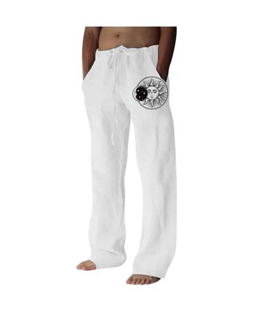 Tdoenbutw Mens Yoga Pants Loose Fit Linen Baggy Hippie Harem Pants Comfy African Pattern Print Jogger Street Dance Pants A2-white XX-Large