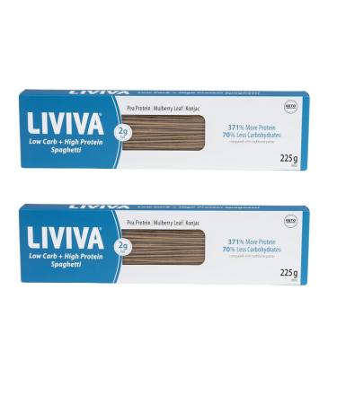 LIVIVA Low Carb High Protein KETO Spaghetti Pasta - 27g of Protein 8g Net Carbs Diabetic-Friendly - Made with Pea Protein Mulberry Leaf and Konjac (Pack of 2) 225g (Pack of 2)