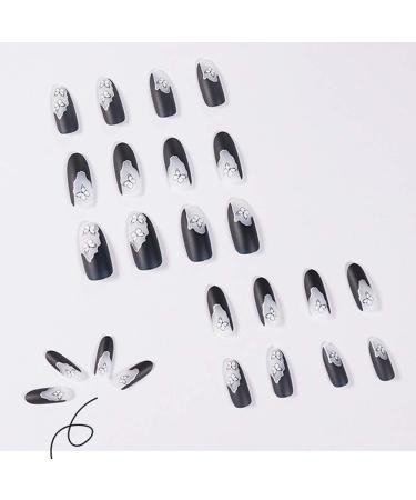 24 Pieces Butterfly Black Coffin Ballerina Press-On Nails - Long French Acrylic Nail Tips for Women & Girls - Buy Online on GoSupps.com