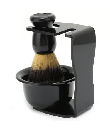 3 Piece Soft Nylon Bristle Shaving Brush Set with Safety Stand | ABS Storage Rack for Men - Premium Quality Grooming Tools - Buy Online on GoSupps.com