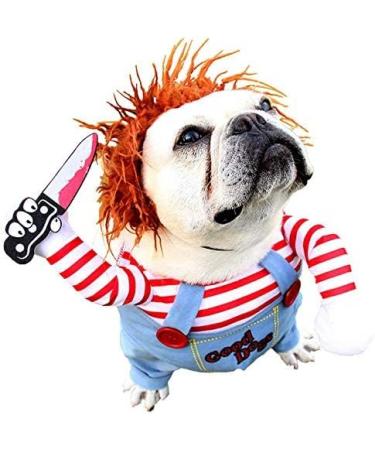 Chucky Dog Costume with Wig & Knife - Funny Halloween Cosplay for Dogs (M) - International Shipping - Buy Online on GoSupps.com