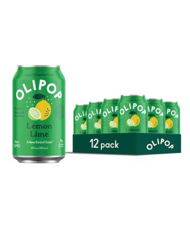 OLIPOP - Lemon Lime Sparkling Tonic A New Kind of Soda Prebiotic Soft Drink 9g of Dietary Plant Fiber Botanical-Rich 4g Sugar per Can Caffeine-Free Low-Calorie Vegan Non-GMO (12oz 12-Pack)