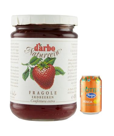 Rummo Darbo Confetura Pack of 12 Fragole Natural Glass Jams, 450 g + 1 Can of Peach Iced Tea 330 ml